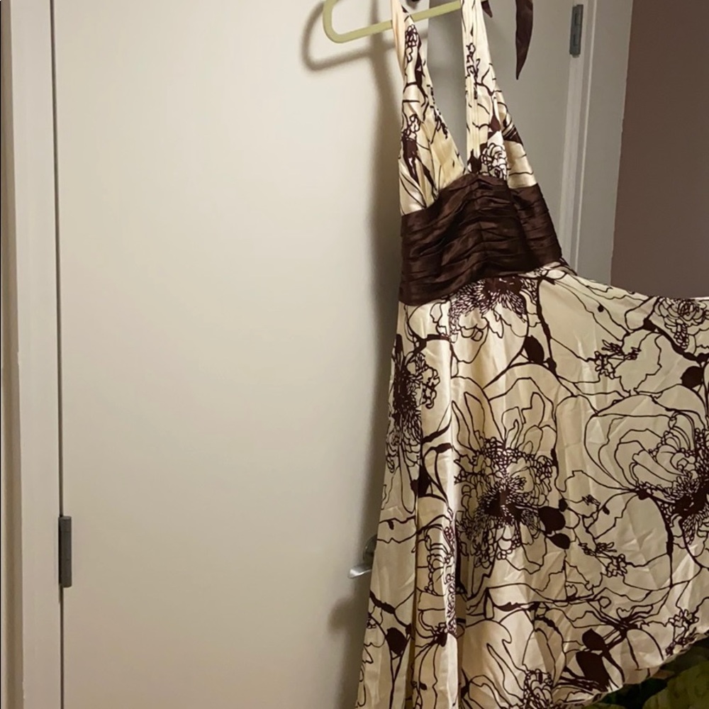 100% silk ivory and brown dress.